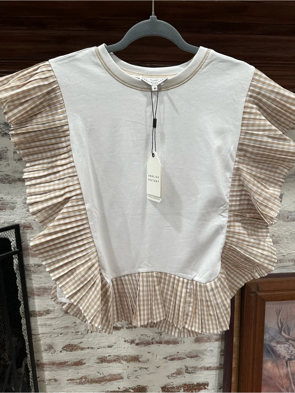 English Factory Cream Short-Sleeve Top with Tan Trim - Picture 1 of 5